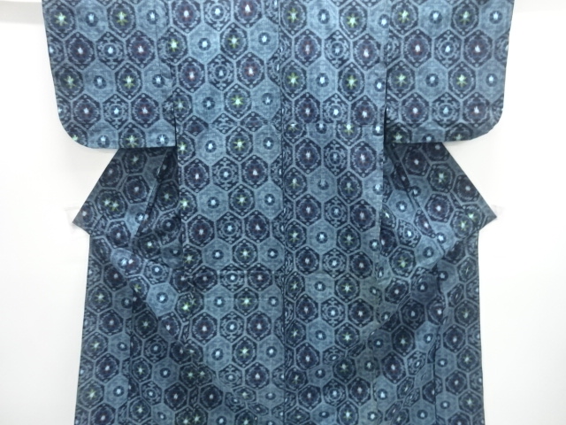 JAPANESE KIMONO / ANTIQUE HITOE KIMONO / KURUME KASURI / FLORAL KIKKO